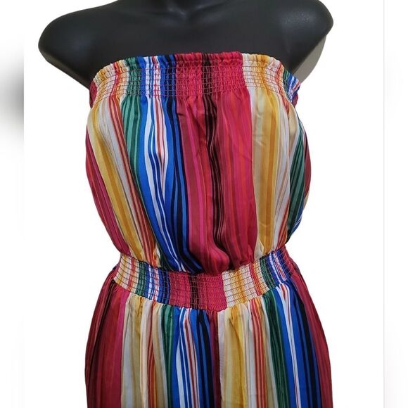 Forever21 Multicolored Stripe Strapless Silk like Jumpsuit Sz Small - Picture 5 of 11